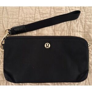 Lululemon Now and Always Pouch Black Wristlet Pouch Gold Logo